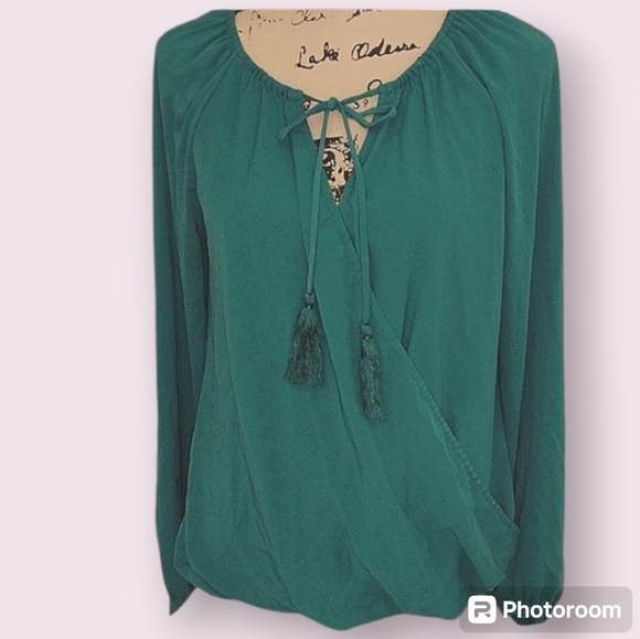 Naked Zebra Faux Wrap Blouse Size Small Green - Picture 5 of 5